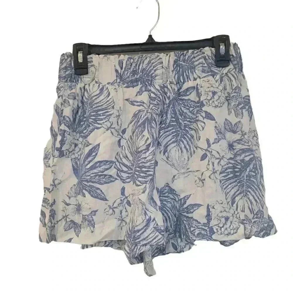 Panama Jack Women's White & Navy Linen/Lyocell Pull Up Shorts w Elastic Waist &